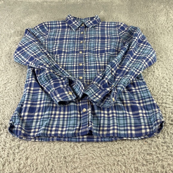 LLBean Tops - LLBean Plaid Flannel Button Up Shirt Long Sleeve XXS Blue White Green Casual